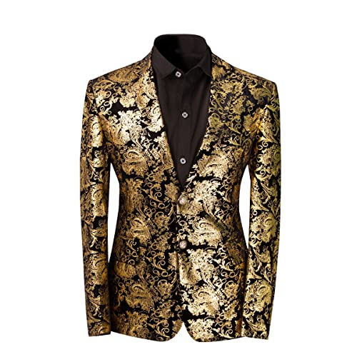 Allthemen Herren Pailletten Sakko Blazer Glitzer Hochzeit Smoking Gold X-Small