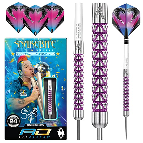 RED DRAGON Peter Wright Snakebite Vyper 24g Tungsten Darts mit Flights und Schäfte