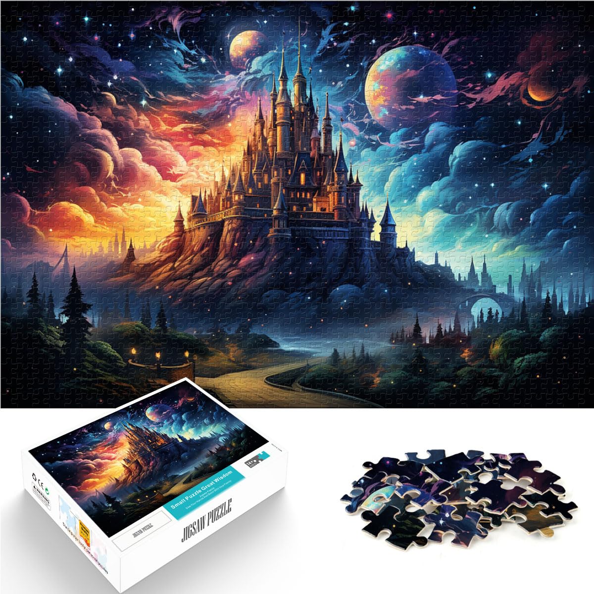 Puzzle, Lernspiele, Fantasie-Farbplanetenschloss, 1000 Teile, für Erwachsene, Geschenke, Holzpuzzle, schwierig, schweres Puzzle, 1000 Teile (50 x 75 cm)