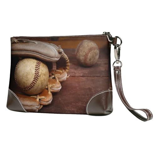 YFSGDLBN Clutch aus echtem Leder, mit Basketball, bedruckt, mit Reißverschluss, Orange, baseball, Einheitsgröße