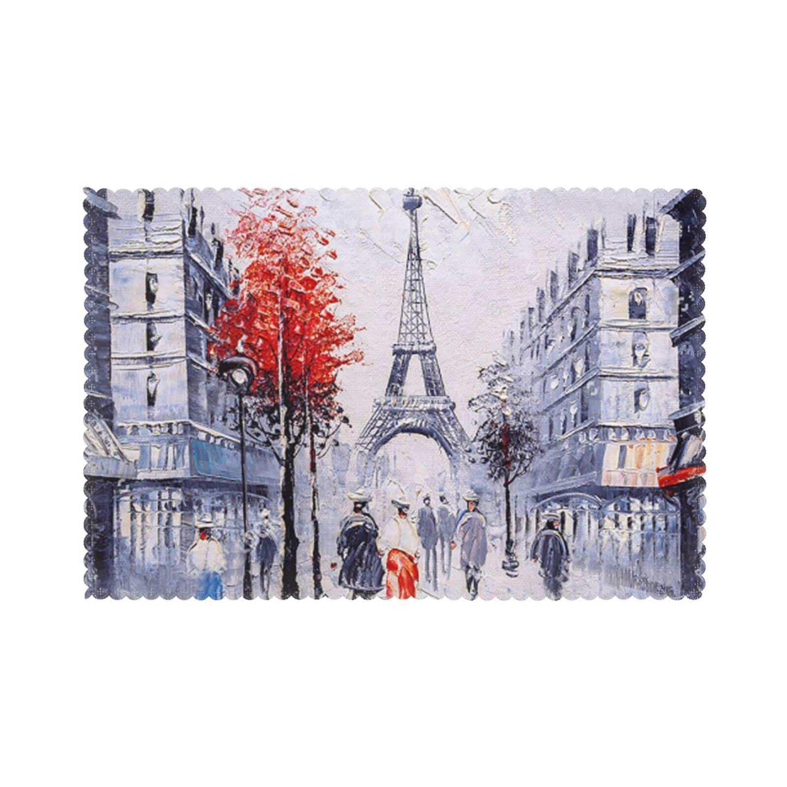 Paris City Tree Eiffelturm Kunst Platzsets für Esstisch, 6er-Set, 45,7 x 30,5 cm, leicht zu reinigen, Tischsets für den Tisch, hitzebeständig, wasserdicht.