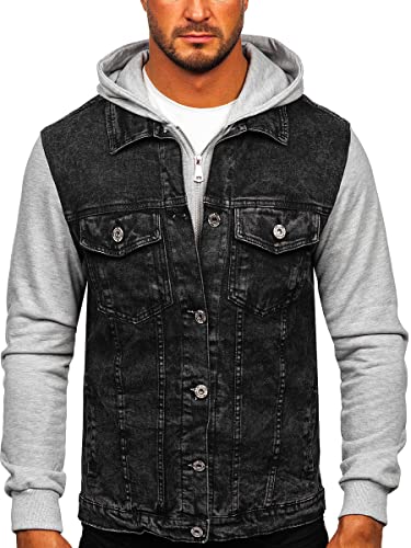 BOLF Herren Jeansjacke Übergangsjacke Trucker Jacke Sherpa Denim Jacke Warm Gefüttert Jeans Denim Vintage Classic Street Style HY1017 Schwarz L [4D4]