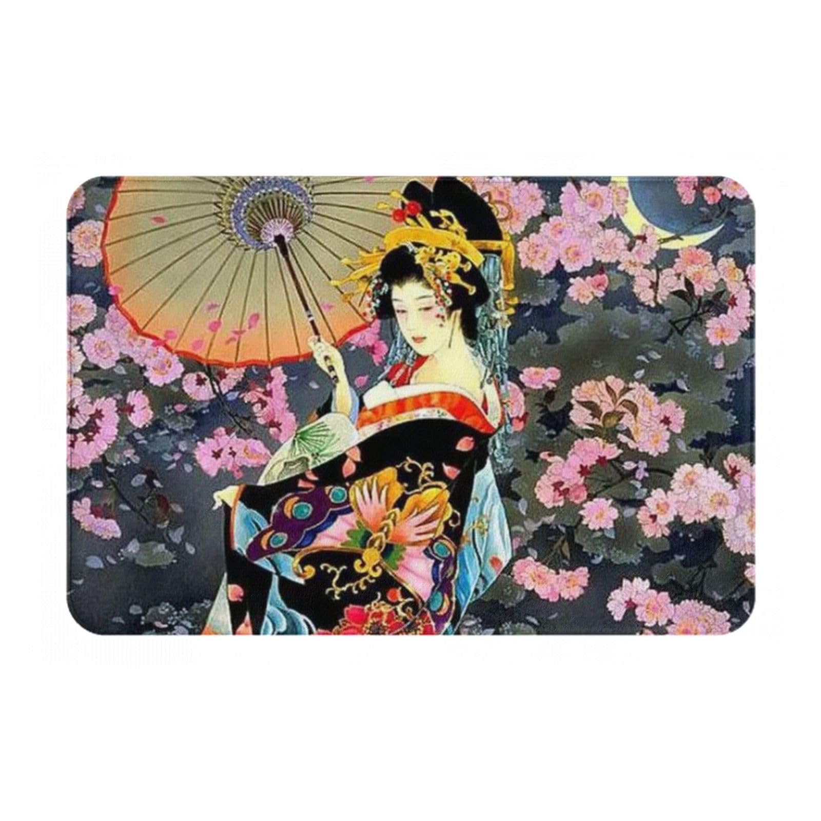 DENMER Japanischer Retro-Geisha-Teppich, Eingangsbereich, dekorativ, für drinnen und draußen, rutschfest, ultra-saugfähig, Badezimmerteppich, 40,6 x 61 cm