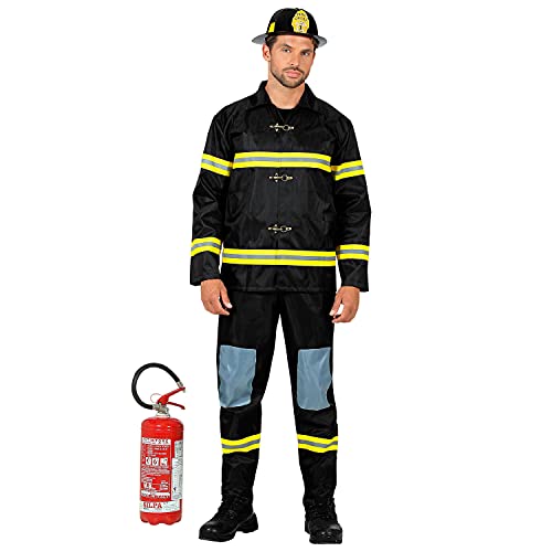 Widmann - Kostüm Feuerwehrmann, Oberteil, Hose und Helm, Uniform, Rettungsdienst, Beruf, Mottoparty, Karneval, Fasching