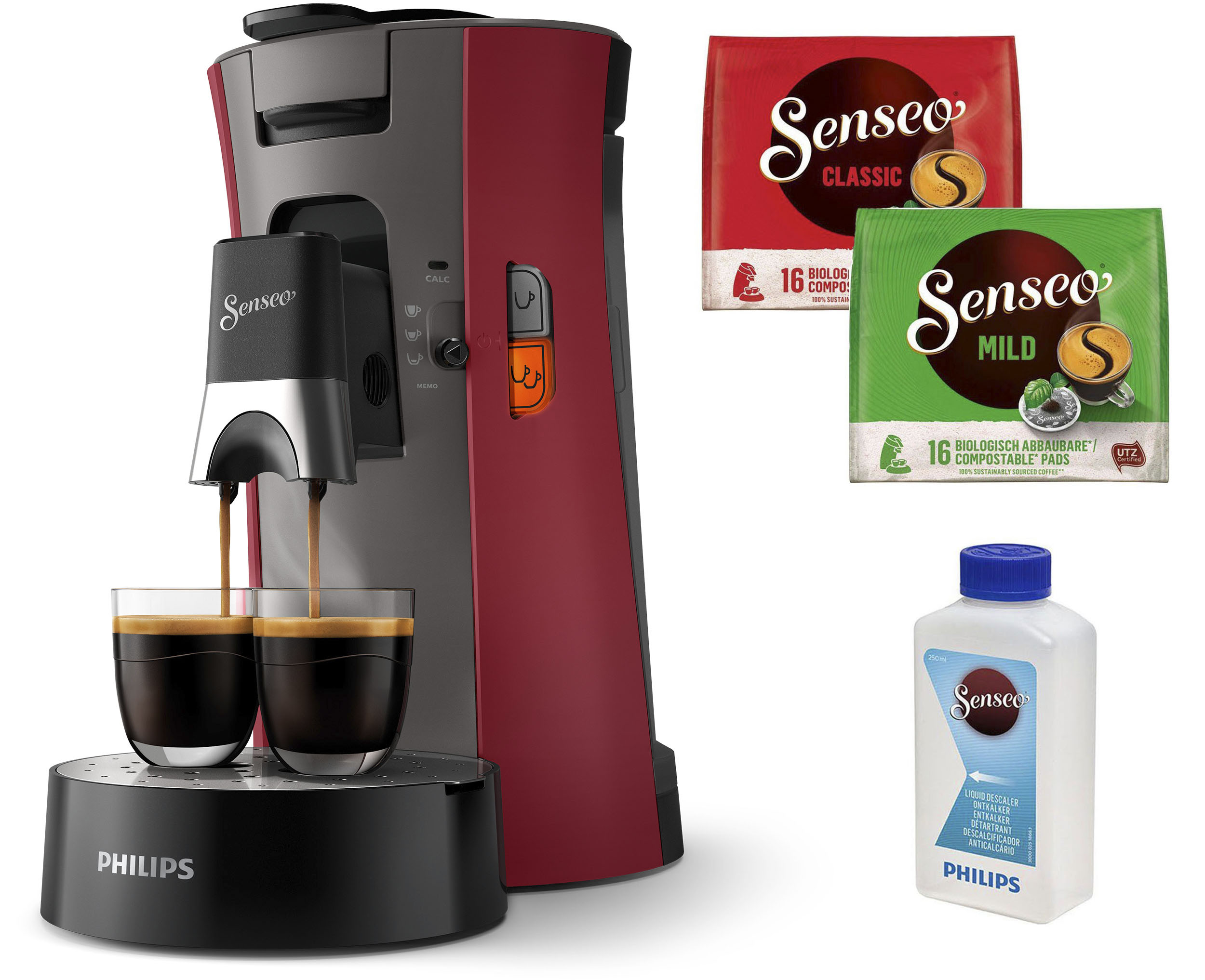 Philips Senseo Kaffeepadmaschine "Select CSA240/90, mit drei Kaffee-Einstellungen", aus 21% rec. Plastik, Memo-Funktion, inkl. Gratis-Zugabe, Wert 14€ UVP