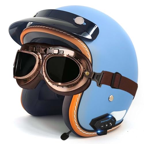 Bluetooth-Helm, Halber Gesichts-Motorradhelm, Integrierter Bluetooth-Helm, DOT/ECE-Zertifizierung, Erwachsene, Männer, Frauen B,L59-60CM