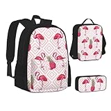 WURTON Rosa Flamingo Ananas Print Teen Rucksack Set von 3 in 1 (Federmäppchen + Schultasche + Lunchtasche Kombination)