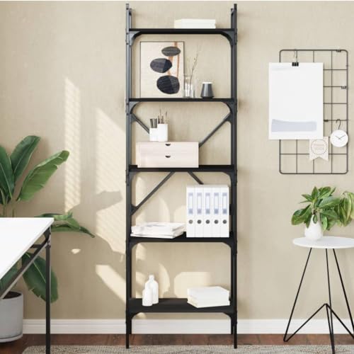 KLYEON Bücherregal 5 Fächer Schwarz 56x31,5x174 cm Holzwerkstoff,Robustes Bücherregal im IndustrieLook: Geräumig und stilvoll für Zuhause und Büro Regalsysteme