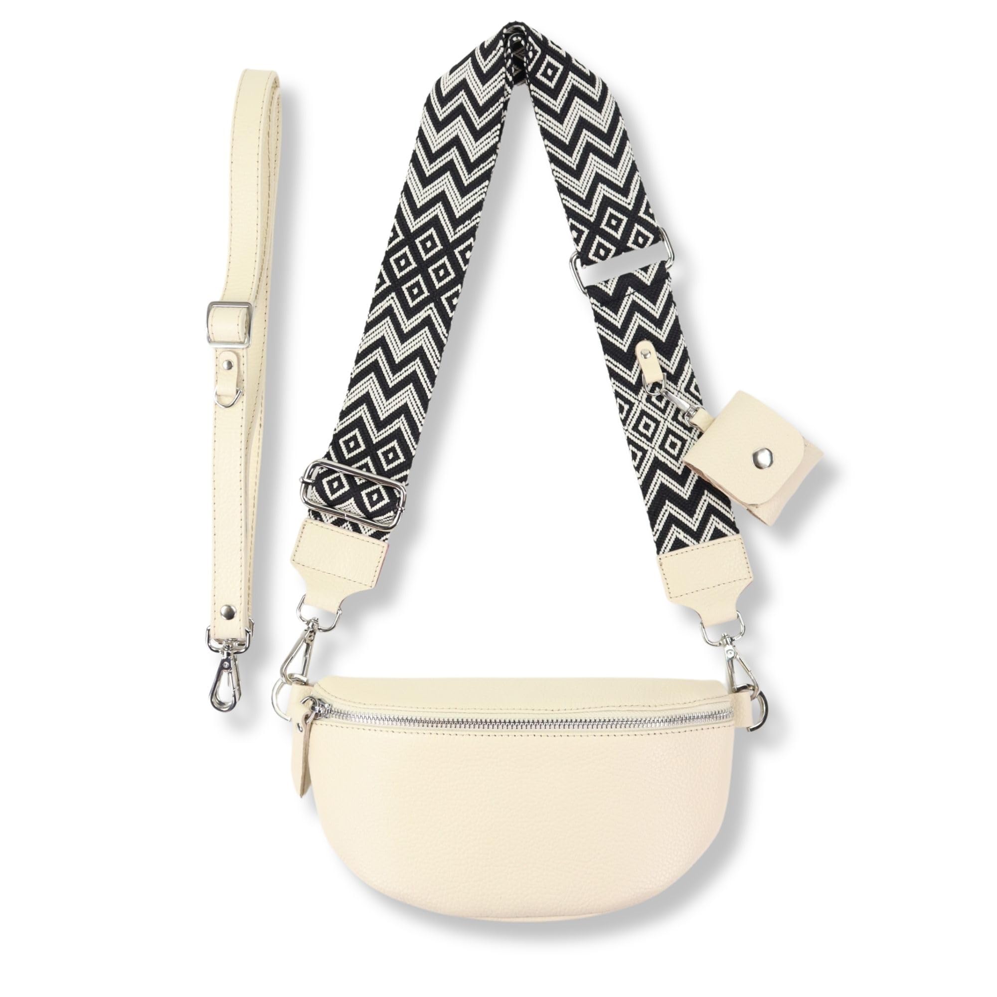 Blade Bauchtasche Damen Echtleder, Umhängetasche, Crossbody Bag Damen mit 2 abnehmbaren verstellbaren Schultergurten und mit ETUI für Airpods1/2 für Frauen-Creme (Klein/Opt-3)