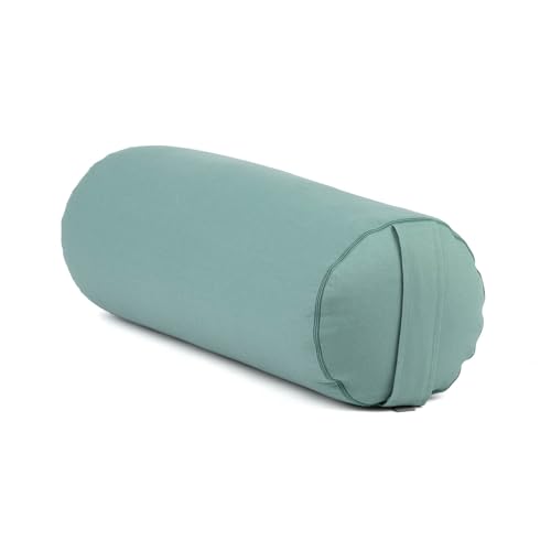 bodhi | Yoga Bolster ECO | 100% Bio-Baumwolle | Yogarolle mit Bio Dinkelfüllung | Waschbar | Yogakissen rund für Restoratives Yoga Übungen | Groß 65 x 20 cm (mineral blue)