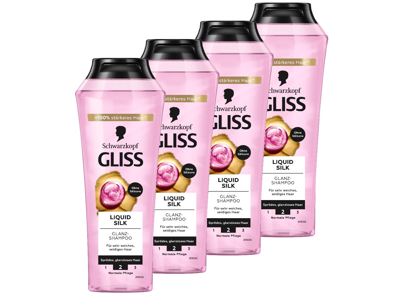 Gliss Shampoo Liquid Silk (4x 250 ml) Haarshampoo mit Ceramiden & Seide, Glanz-Shampoo für sprödes und stumpfes Haar glättet die Haaroberfläche