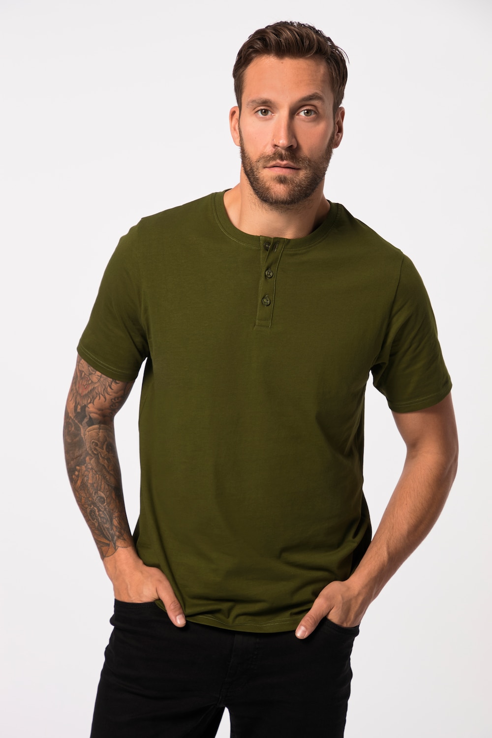 Große Größen Henley, Herren, braun, Größe: 4XL, Baumwolle/Polyester/Viskose, JP1880