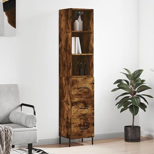 CCCINER Highboard Räuchereiche 34,5x34x180 cm Holzwerkstoff,Stilvolles Highboard für mehr Stauraum und Eleganz in deinem Zuhause