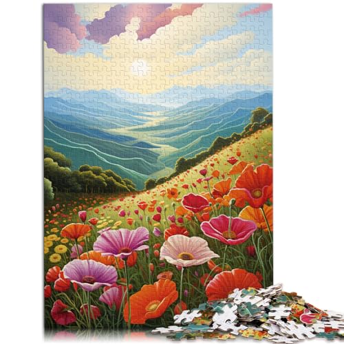 Puzzles für Berge und Wildblumen bei Sonnenuntergang. 1000-teiliges Holzpuzzle, Spaß für Aktivitäten zu Hause, Geburtstagsgeschenk, Reisegeschenk, 1000 Teile (50 x 75 cm)