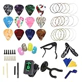 Gitarrenzubehör-Set inklusive Gitarrensaitenkapodaster, Fingerplektren, Saitenkurbel, Stegstifte, Stiftabzieher, Fingerschutz