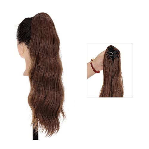 Pferdeschwanz Haarteil 50 cm kleine Clip-Pferdeschwanz-Verlängerung for Frauen, flauschige schwarz-braune Pferdeschwanz-Haarteile, lange gewellte Klaue, Clip-on-Pferdeschwanz-Haarverlängerung, synthet