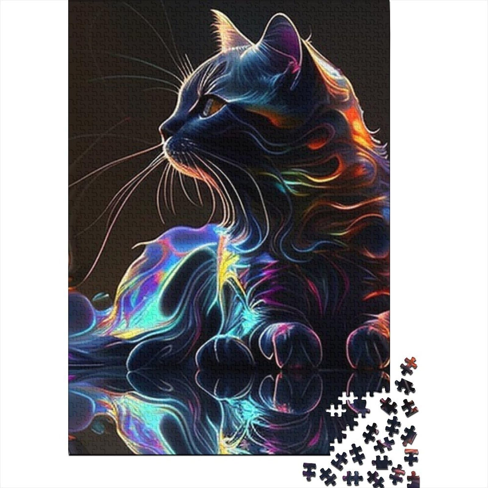 1000-teiliges Puzzle für Erwachsene, Kunst, bunte Katzen, Puzzles für Erwachsene, Holzbrett-Puzzles, Lernspiele, Heimdekorations-Puzzle. Größe: 75 x 50 cm