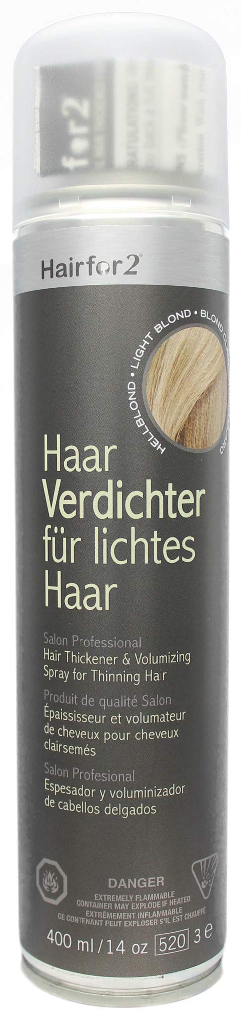 Hairfor2 Haarverdichtungsspray gegen lichtes Haar | Haarpuder | Streuhaar | Haarauffüller | Haarausfall | Haarverdichter (400ml, Hellblond)