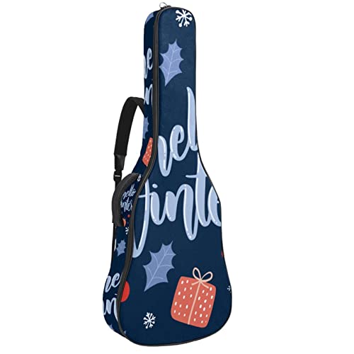 Akustikgitarre Tasche Dicke Polsterung Wasserdicht Dual Verstellbarer Schultergurt Gitarrenkoffer Gig Bag,Hallo Winter Dunkelblau