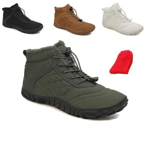 OTEB Barfußschuhe for den Winter for Herren und Damen, Wanderstiefel, warme Schlupfstiefel, Barfußschuhe for den Winter(Dark Green,47 EU)