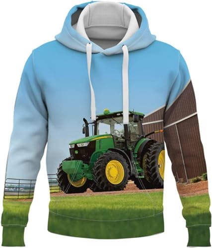 RIAAJ Herren Traktor Bagger Traktor - Hoodie Kapuzenpullover Traktor Hoodie Sweatshirt mit Kapuze,Print-Pulli (F3,XL)