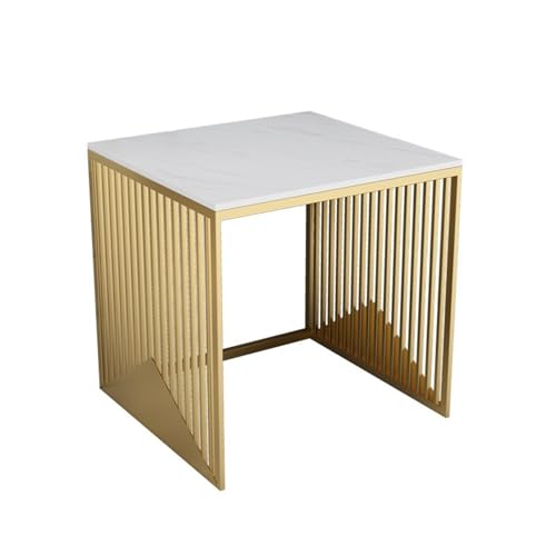 FUHAI-666 Leichter Luxus-Beistelltisch, Sofa-Ecktisch, Kehrroboter, Organizer, Regal, Ablage, Eisen, Haushalts-Felsplatte, kleiner Couchtisch(Gold Frame,50x40x53cm)