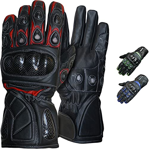 German Wear Motorradhandschuhe Motorrad Biker Handschuhe Lederhandschuhe, Größe:12=XXXL, Farbe:Rot