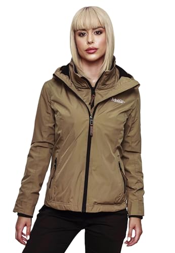 MARIKOO Designer Damen Übergangs Jacke leicht gefüttert Kapuze kurz B659 [B659-Erdbeer-Taupe-Gr.XL]