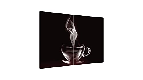 ALLboards Glas Herdabdeckplatte Schneidebrett Kaffee Kaffeetasse Käffchen Espresso Latte Macchiato 2er Set Multi-Platte Arbeitsplatte Herdschutz Deko für Küchen Gehärtetes Glas, 2 Stück - 52x30cm