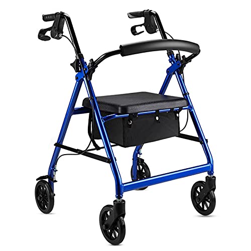 für Senioren, aufrechter Rollator, gepolsterte Armlehnen, Sitz und Rückenlehne, faltbarer Standard-Gehwagen mit 8 Stufen höhenverstellbar (Farbe: Rot) (Blau)