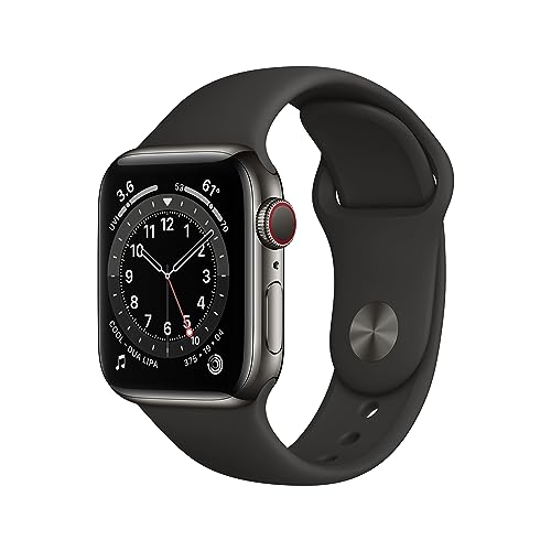 Apple Watch Series 6 (GPS + Cellular, 40 mm) Edelstahlgehäuse Graphit, Sportarmband Schwarz