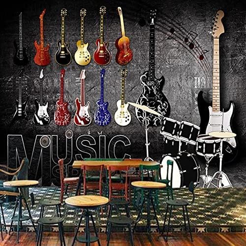 XLMING Vintage Rockmusik Gitarre Backstein Restaurant Cafe Bar Nachtclub Wände 3D Tapete Home Dekoration Wohnzimmer Sofa Schlafzimmer Tv Hintergrund Wand-300cm×210cm