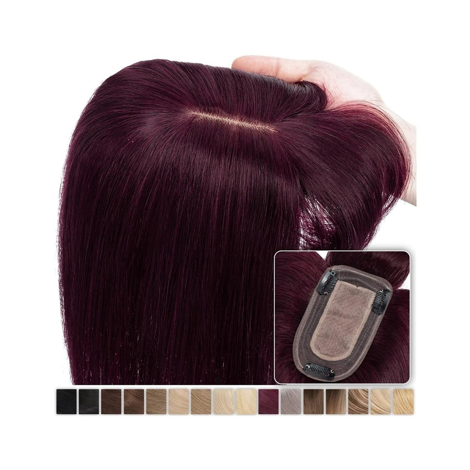 Haartopper für Frauen Echthaar-Topper mit Pony, 15,2–45,7 cm, glattes Haar, 7 x 12,5 cm, Seidenbasis-Topper mit 3 Clips for Frauen mit dünner werdendem Haar und Haarausfall Haarteil Topper Toupet Frau