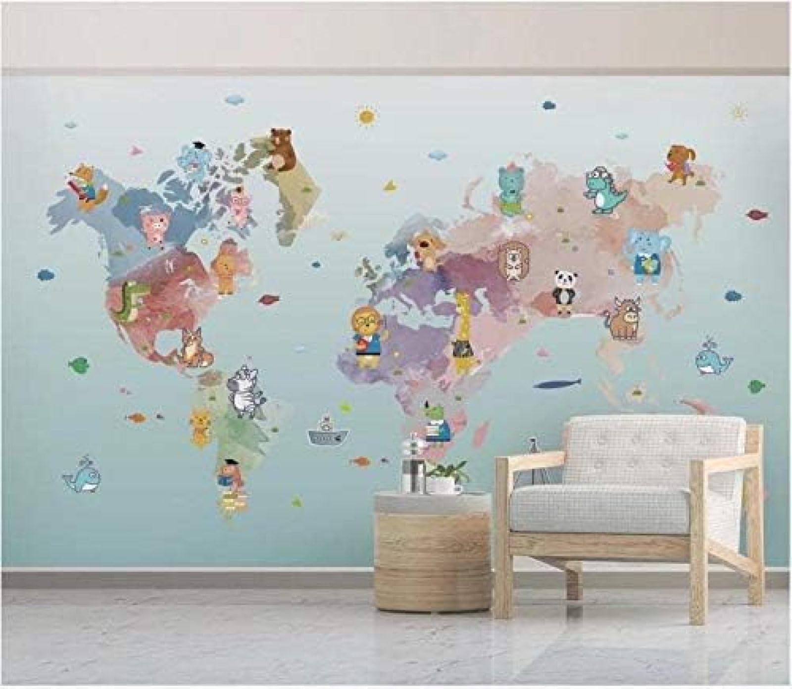 Tierische Weltkarte 3D Tapeten Wanddekoration Fototapete Sofas Wohnzimmer Wandbild Schlafzimmer-200cm×140cm