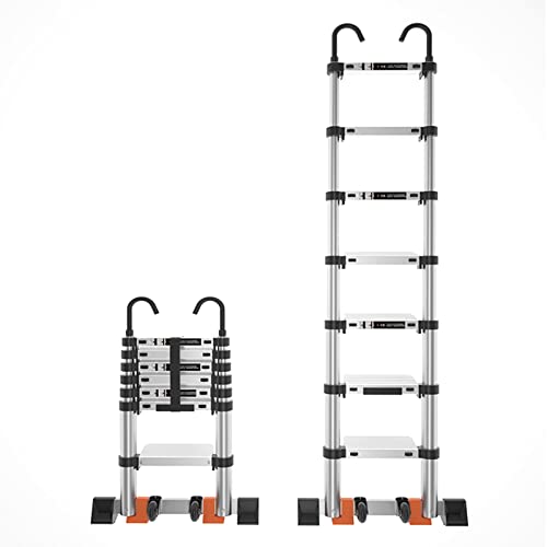 5 m 4 m 3 m 2 m Teleskopleiter mit abnehmbarem Haken und Stabilisatorstange, kompakte Aluminium-Teleskopleiter, ausziehbare Dachbodenleiter, Dacharbeitsleiter, 300 lb Tragkraft (Größe: 2,7 m/8,5 ft)