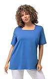 Ulla Popken Damen große Größen Übergrößen Plus Size T-Shirt, A-Linie, Carree-Ausschnitt, Halbarm Mittelblau 54+ 807286731-54+