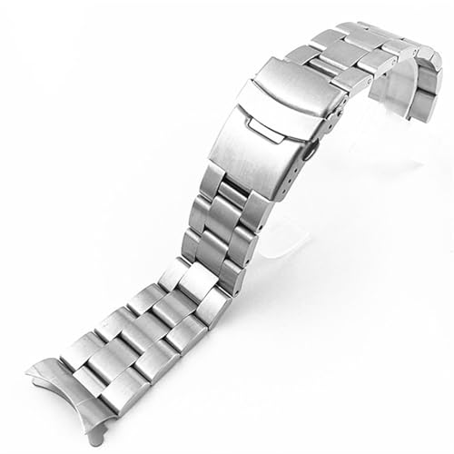 THBGTCNQ Uhrenarmband aus Edelstahl mit massivem gebogenem Ende, 22 mm, 20 mm, 18 mm, 19 mm, 21 mm, 23 mm, 24 mm, silberfarben/schwarz, mattes Metallband, Damen- und Herrenarmband(Silver,24mm)