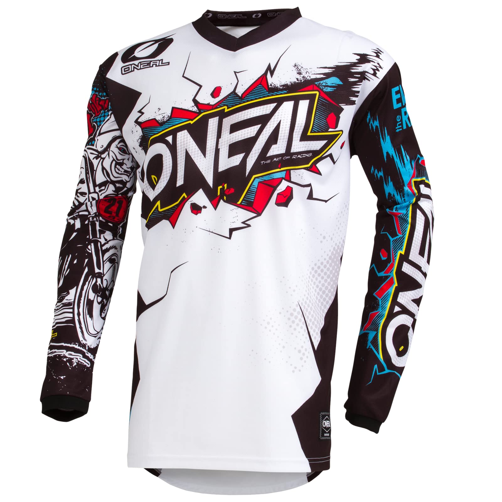 O'NEAL | Motocross-Trikot | Enduro Motorrad | Passform für Maximale Bewegungsfreiheit, Eingenähter Ellbogenschutz, Atmungsaktiv | Element Jersey Villain | Erwachsene | Weiß | Größe M