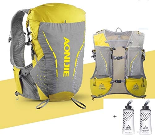 AONIJIER Trinkrucksack, 18 l, Rucksack, Outdoor, Laufen, Radfahren, Radfahren, Wandern, Klettern, Tasche mit 2 x 420 ml Wasserflaschen, für Herren und Damen (gelb, L/XL)