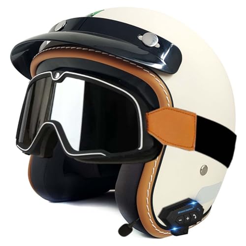 Open-Face-Helm Für Erwachsene, Bluetooth-Halbhelm, Leichter, Atmungsaktiver Retro-Scooter-Helm Mit Schnalle, DOT/ECE-Zulassung Für Männer Und Frauen I,M57-58CM