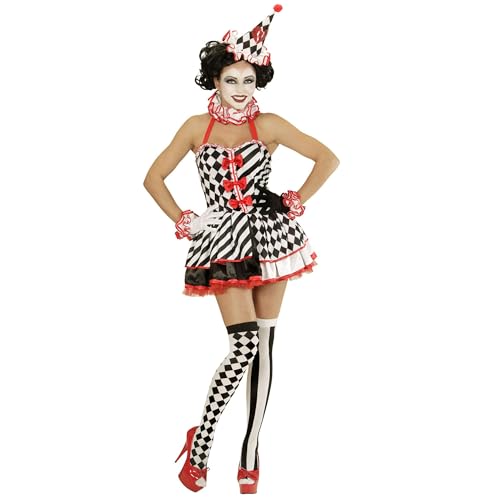 Widmann - Kostüm Pierrot Girl, Kleid, Halskrause, Manschetten und Mini Hut, Clown, Karneval, Mottoparty