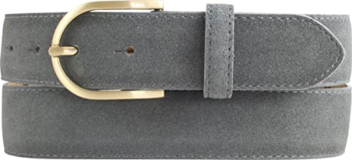 BELTINGER Damen-Gürtel aus Veloursleder 3,5 cm | Velour-Ledergürtel für Damen 35mm | Wildleder-Gürtel mit runder, goldener Gürtelschließe | Dunkelgrau 95cm