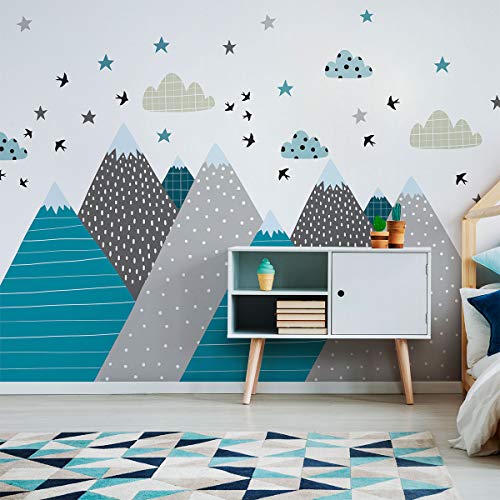 Wandaufkleber, selbstklebend, für Kinder, Riesen-Dekoration, skandinavische Berge für Kinderzimmer, Janeka, 55 x 110 cm