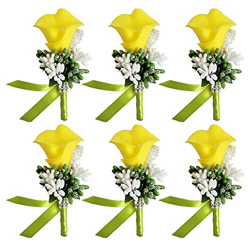 Armband Hochzeitsblumen, Brautjungfern -Armbandband, 6pcs Hochzeit Boutonniere Blume, Blume Revers Pin Boutonniere Corsage Accessoire Girls Männer künstliche Rosencors for Braut Bräutigam (Color : Ye