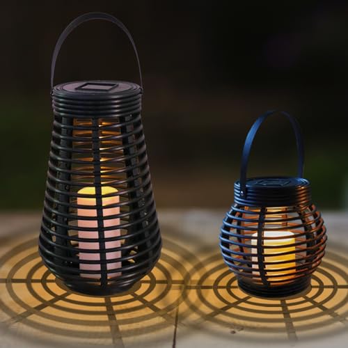 LQWELL® 2x2=4 Stück Solarlampen für Garten Außen, Wasserdichte Solarlaterne, Rattan Gartenleuchten Draußen, Warmweiß für Hof, Zimmer, Party Fest deko