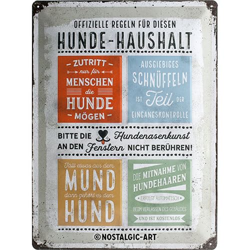 Nostalgic-Art 23245 Retro Blechschild PfotenSchild – Hunde-Haushalt Regeln – Geschenk-Idee für Hundebesitzer, aus Metall, Vintage-Dekoration, 30 x 40 cm