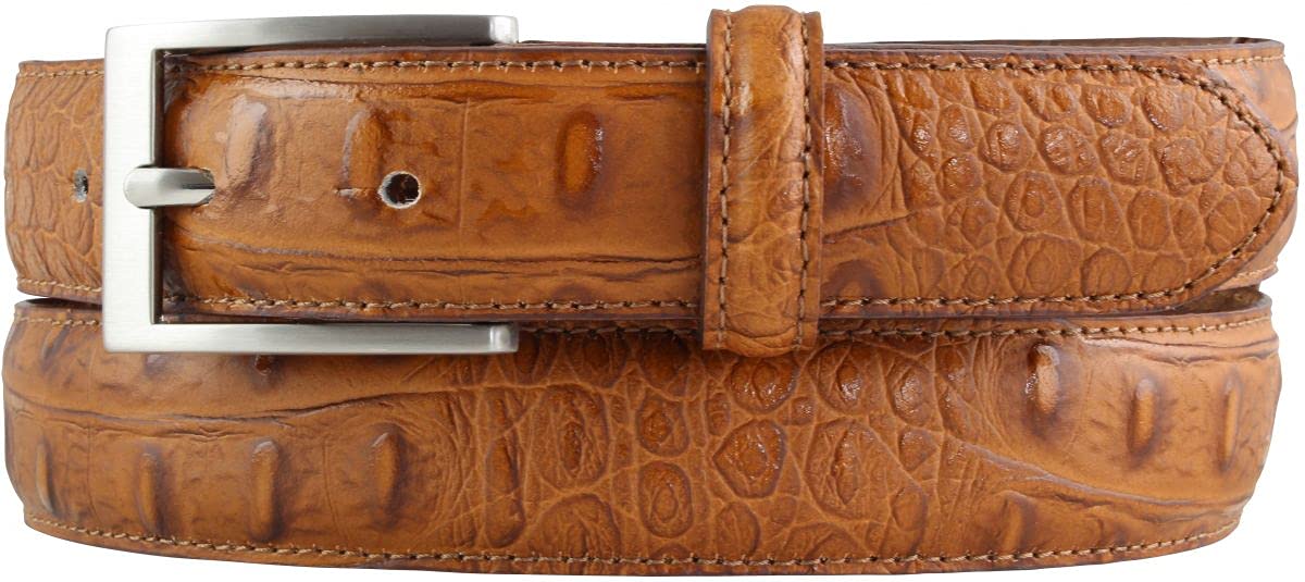 BELTINGER Gürtel mit Krokoprägung 3 cm | Leder-Gürtel für Damen Herren 30mm Kroko-Optik | Kroko-Muster 3cm | Tabac 120cm