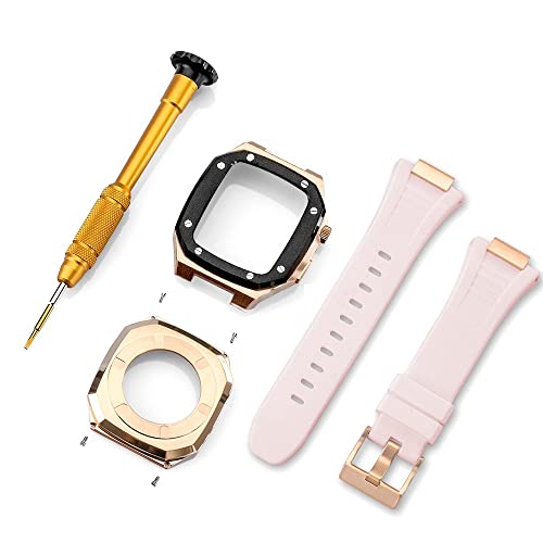 KANUZ Edelstahlarmband für Apple Watch, Armbandmodifikation, 45 mm, 44 mm, 41 mm, Metall-Mod-Kit-Set für iWatch Serie 8, 7, 6, SE 5, 4, 3, 2, 1 (Farbe: Rotgold, Schwarz, Größe : 41 mm)