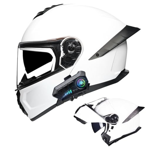 Bluetooth-Modularer Motorradhelm, ECE-Geprüfter Hochklappbarer Integralhelm, Straßenrad-Rennhelm, Mit Doppelvisier, Für Erwachsene, Männer, Frauen H,M57-58CM