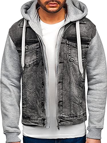 BOLF Herren Jeans Jacke Denim Jacket Übergangsjacke Langarm Knopfleiste Casual Denimwear Leichte 10350 Grau M [4D4]